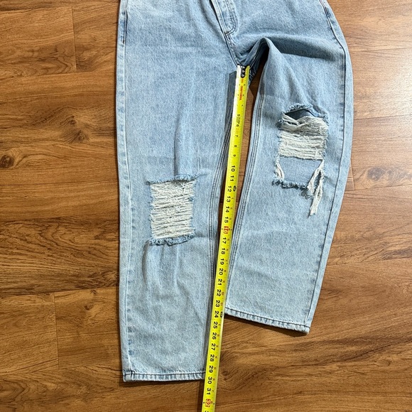 Prince Polly Women Sz 12 Light Blue Distressed Slanted Button Fly Ripped Jeans - Picture 9 of 14